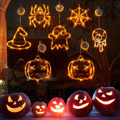 Halloween Window Hanging LED Lights Spider Pumpkin Hanging Ghost Horror Atmosphere Lights