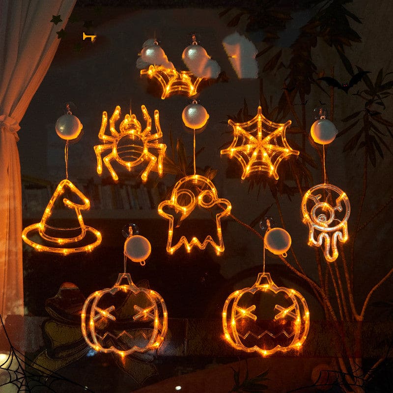 Halloween Window Hanging LED Lights Spider Pumpkin Hanging Ghost Horror Atmosphere Lights