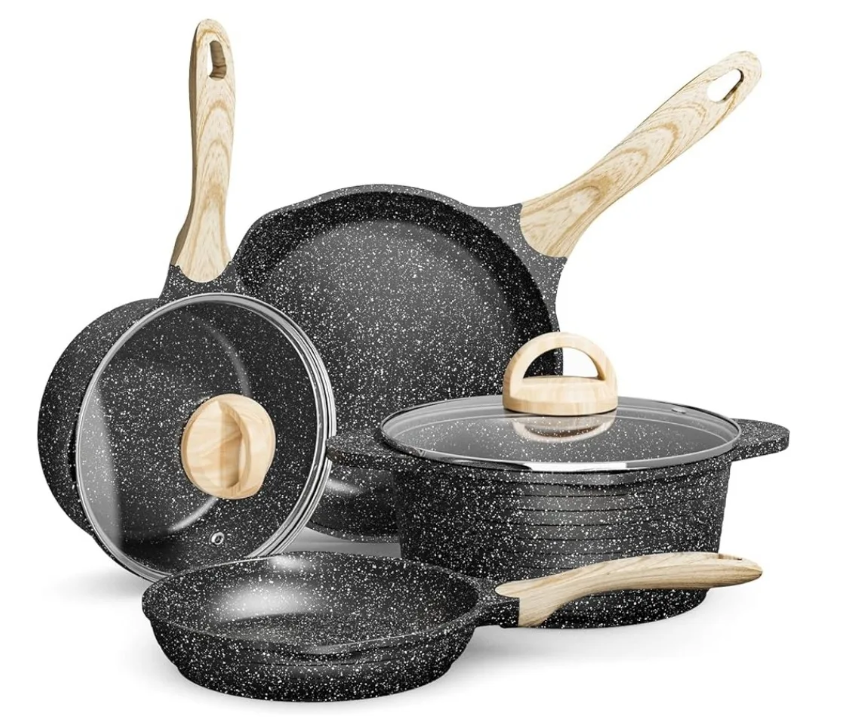 Pots and Pans Set, Nonstick Granite Cookware Sets Induction Compatible 14 Pieces with Frying Pan, Saucepan, Casserole