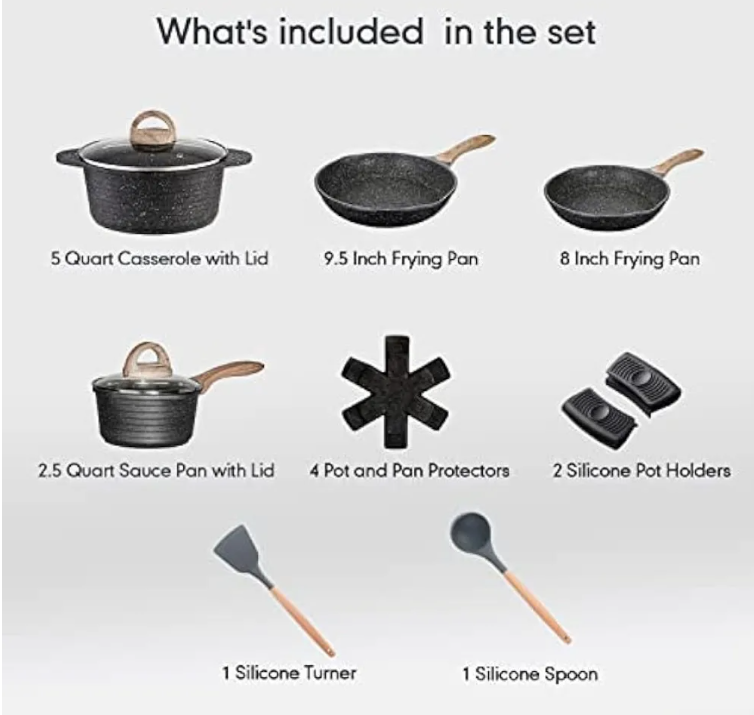 Pots and Pans Set, Nonstick Granite Cookware Sets Induction Compatible 14 Pieces with Frying Pan, Saucepan, Casserole