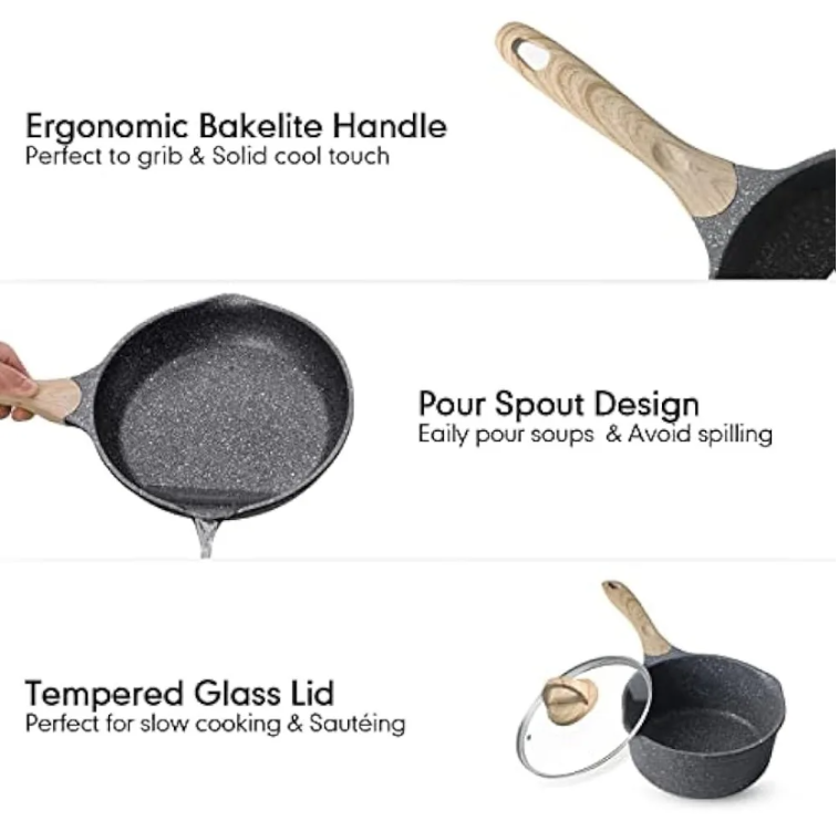 Pots and Pans Set, Nonstick Granite Cookware Sets Induction Compatible 14 Pieces with Frying Pan, Saucepan, Casserole