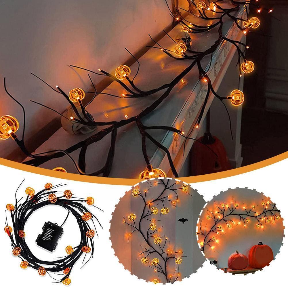 Halloween LED Willow Vine String Lights - Bat & Pumpkin Decor