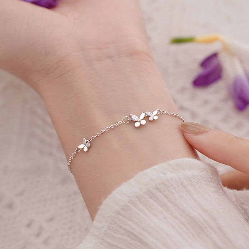 Silver Diamond-Studded Butterfly Bracelet