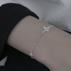 Silver Diamond-Studded Butterfly Bracelet