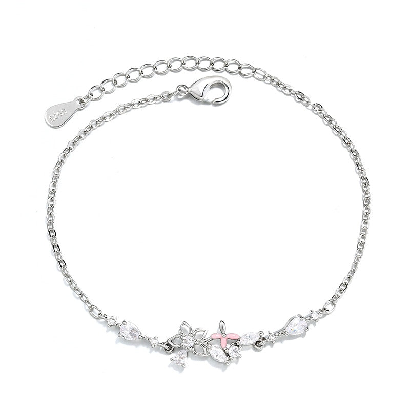 Silver Diamond-Studded Butterfly Bracelet