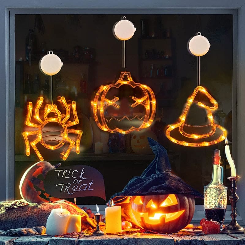 Halloween Window Hanging LED Lights Spider Pumpkin Hanging Ghost Horror Atmosphere Lights