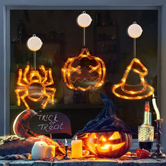 Halloween Window Hanging LED Lights Spider Pumpkin Hanging Ghost Horror Atmosphere Lights