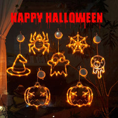 Halloween Window Hanging LED Lights Spider Pumpkin Hanging Ghost Horror Atmosphere Lights