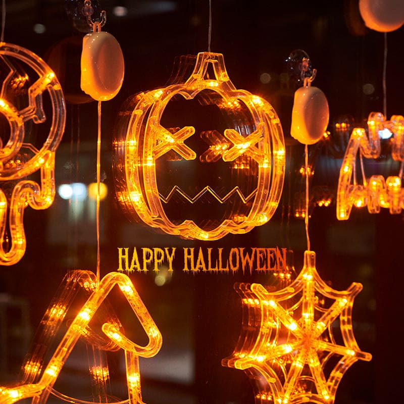 Halloween Window Hanging LED Lights Spider Pumpkin Hanging Ghost Horror Atmosphere Lights