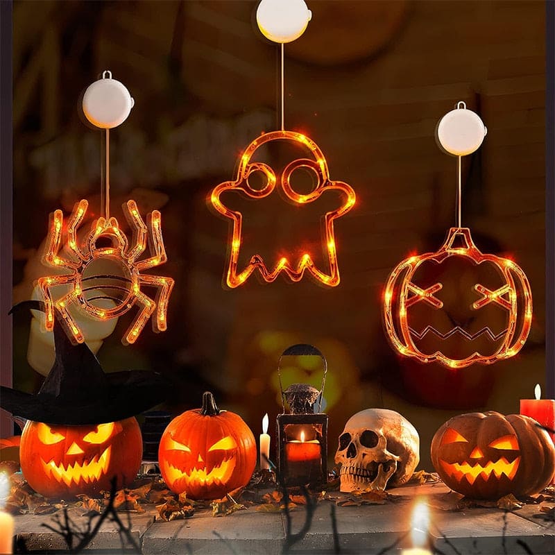 Halloween Window Hanging LED Lights Spider Pumpkin Hanging Ghost Horror Atmosphere Lights