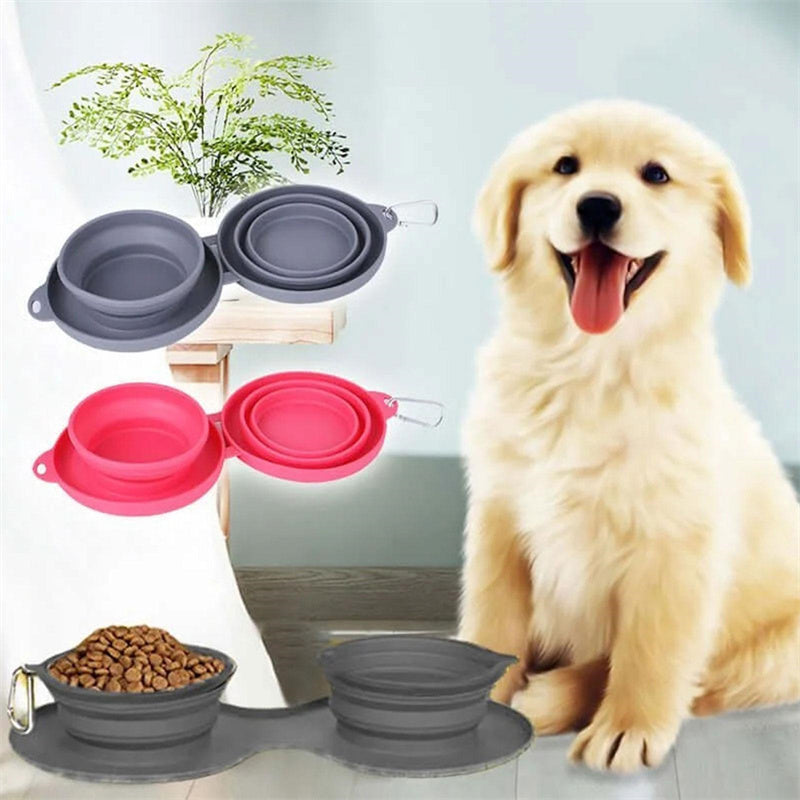 Rubber Foldable Double Bowl Pet