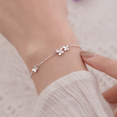 Silver Diamond-Studded Butterfly Bracelet