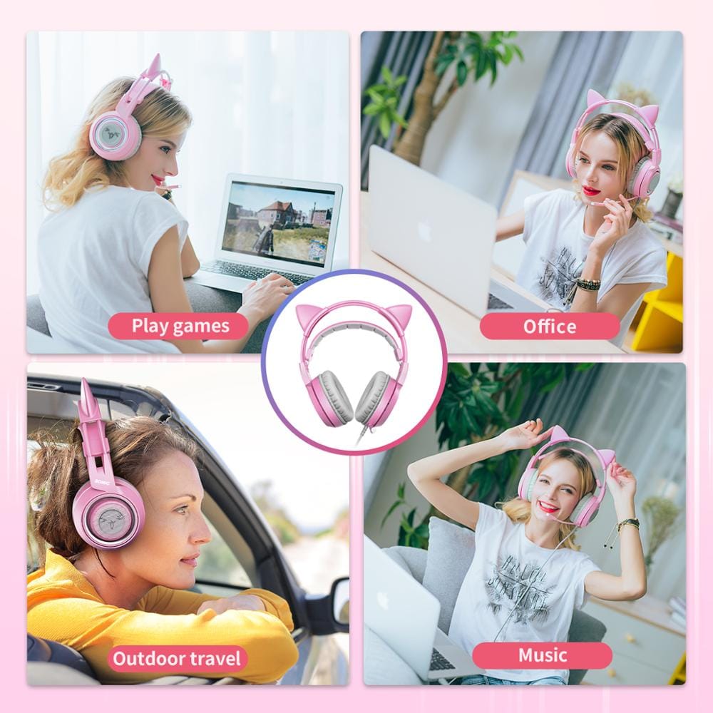 Gamer Pink Cat Ear Headset