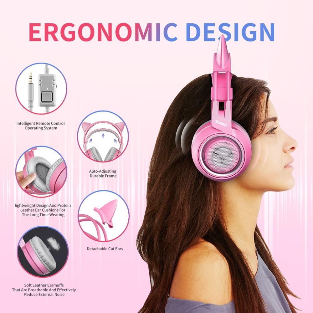 Gamer Pink Cat Ear Headset