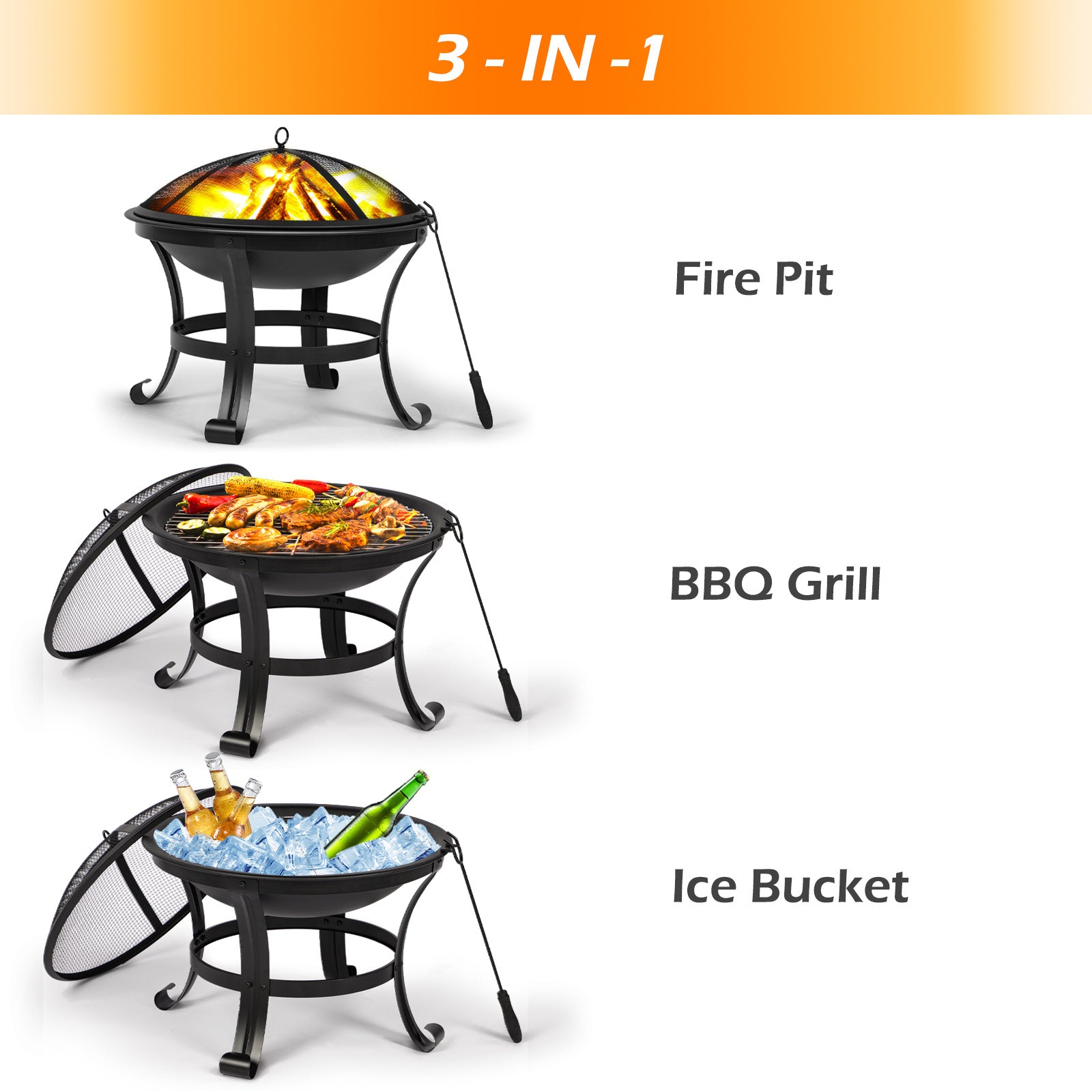 56CM 3 in 1 Fire Pits for Garden